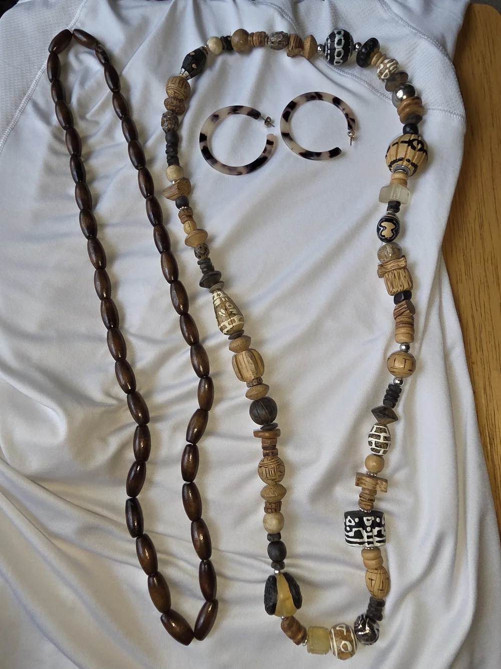 Boho Wood Bead Necklaces & Hoop Earrings Set